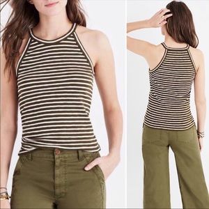 Madewell Olive & White Striped Tank Top
